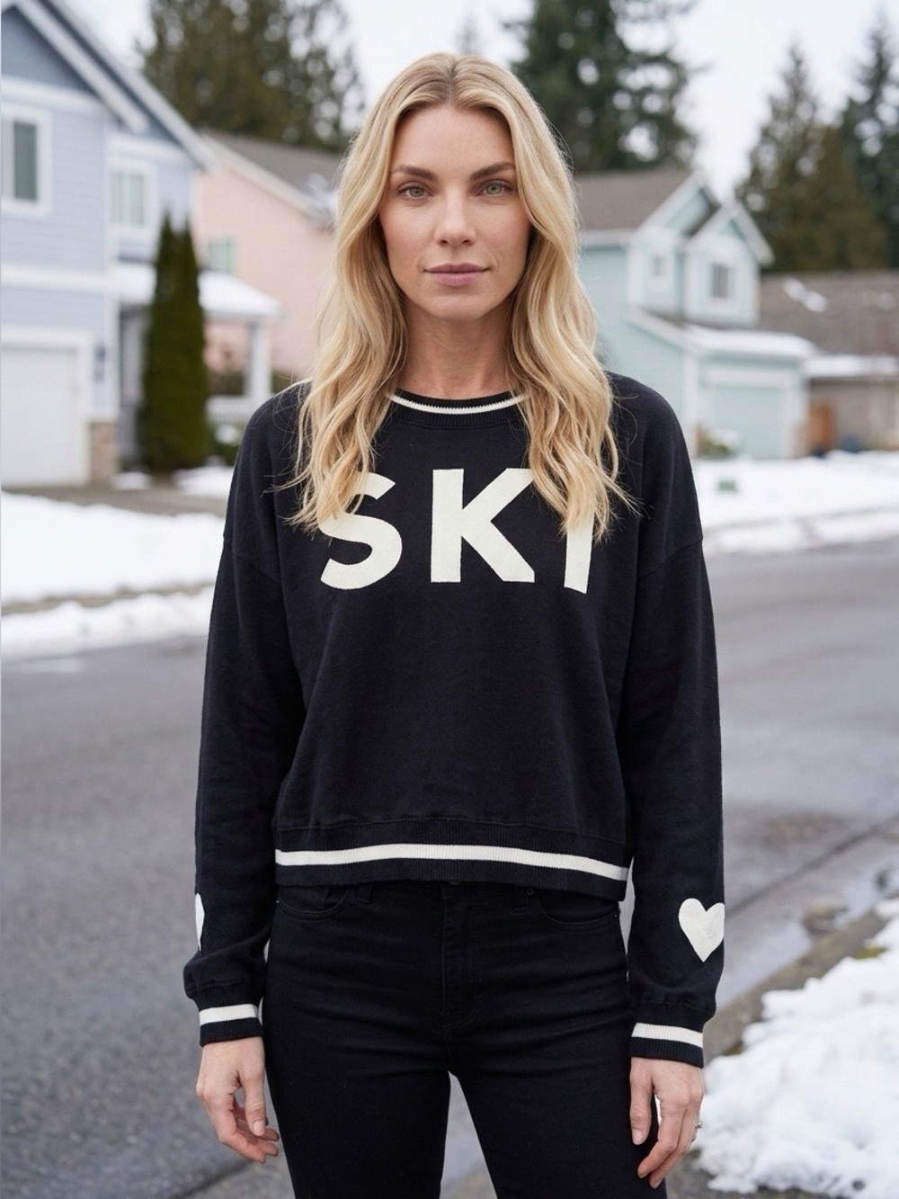 Chaser Black Crewneck Sweatshirt with White 'SKI' Graphic